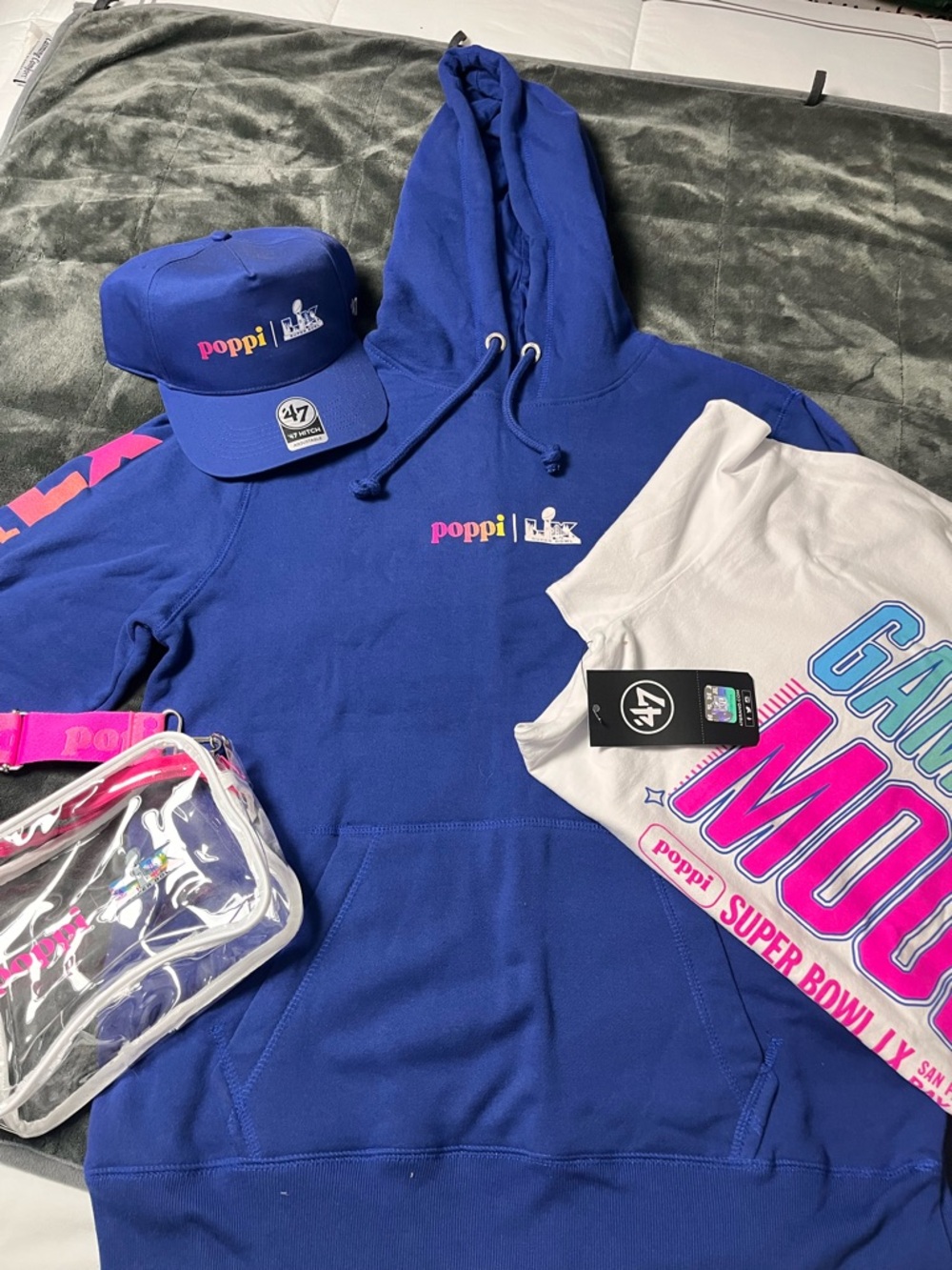 pop Royal Blue Hoodie with Pink and White Logo Accents